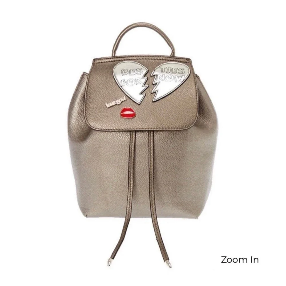 Icing Silver Grey Pins & Patches Casual Faux Leather Mini Backpack Bag NEW